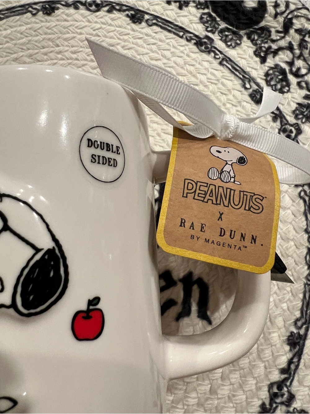 Rae Dunn #1 teacher White Ceramic Snoopy Mug with Red Apples - Picture 3 of 5